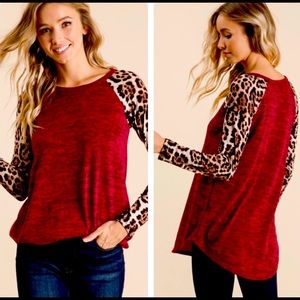 COPY - Women’s Soft LS Wine Colored Top Shirt Printed Cheetah M & XL Boutique…